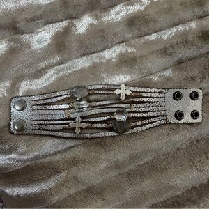 LEATHER Silver Tone Women’s Bracelet - Genuine Jasper, Crystal, Howlite …